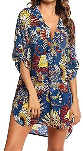 TBSCWYF Copricostumi Donna Mare Camicia Vestito da Spiaggia Costume da Bagno Camicia Bluse Donna Maniche a 3/4 Copricostume Estivo Costumi da Bagno