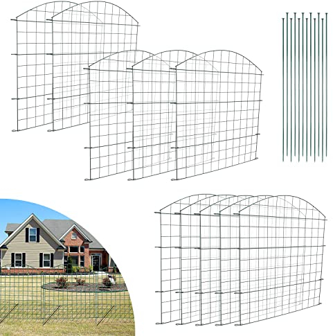 Ikodm Valla de jardín, total de 775cm de largo x 99 cm de alto, 10 elementos de valla, 13 barras de fijación, vallas decorativas de jardín y bordes para perros, Arco Superior, verde