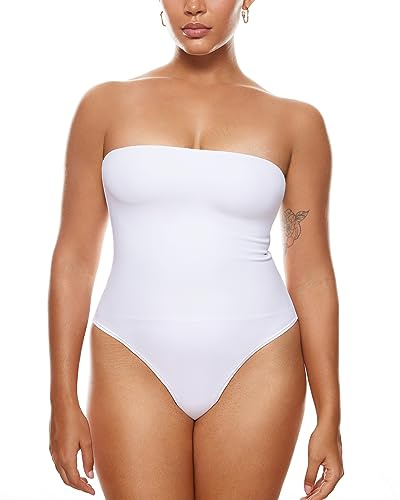 INLYRIC Sexig axelbandslös body för kvinnor Thong Tube Top Off The Shoulder One Piece Leotard Vit 38