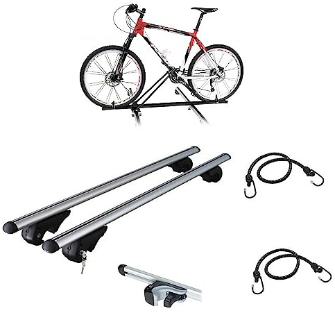 KOMPATIBEL MIT Jeep Renegade 2017 FAHRRADTRÄGER AUS Stahl + GEPÄCKTRÄGER-Box FÜR AUTODACH 135 cm MIT RELING, Nicht VOLLSTÄNDIG AM Dach BEFESTIGT, ZUGELASSEN