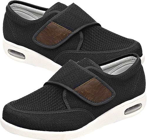 Zapatillas Pie Ancho Hombre Fascitis Edema Calzado para Personas Mayores Zapatos preventivos de Salud Extra Anchos Calzado Ortopédico Transpirable Ajustable para Edema (Color : Black, Size : 47 EU)