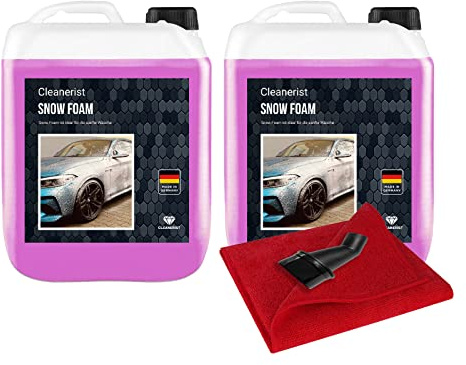 Cleanerist Snow Foam Pink inkl. häll- och mikrofiberduk I koncentrat | Lämplig för husvagnar och husvagn| Bilschampo I Foamer I aktivt skum I 2 x 5 liter I skumschampo