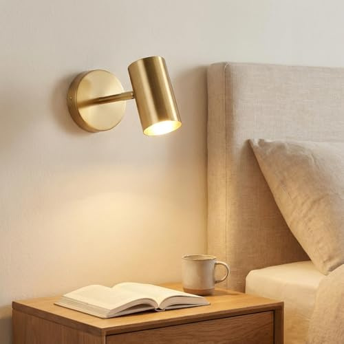 BARCELONA LED Vägglampa i Guld/Koppar Metall för Inomhusbruk, Modern Industriell Säng- och Läslampa i Minimalistisk Vintage Stil, Riktbar Belysning för Badrum, Spegel och Takspot