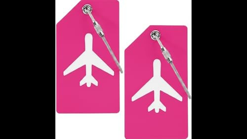 PVC Silicone Luggage Tags Holiday Suitcase Labels Travel Bag Plane Design Color with Name ID Card Suitable for Suitcase, Backpacks, Bags, Handbags. Travel Accessories Essentials (2 Pack Dark Pink)