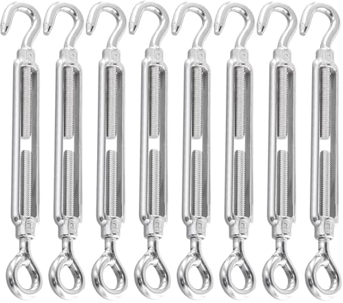 KEILEOHO 8 tensores M8 de acero inoxidable, 185 mm, ajustables, ganchos y ojales, tensor de alambre de acero inoxidable para fijación de vela, tensor de tendedero