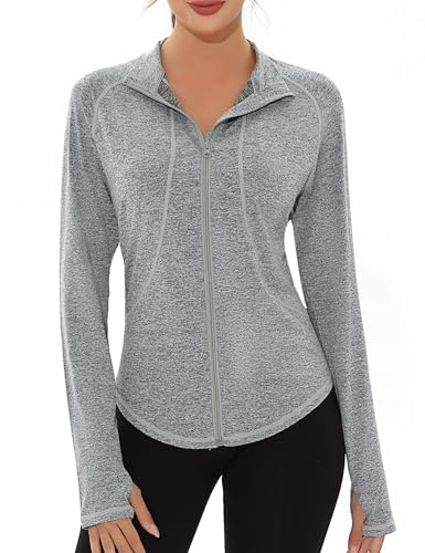 Gyabnw T-Shirt Sportiva da Donna Magliette Donna Maniche Lunghe con Zip e Pollice Foro Camicia Palestra Top Fitness Yoga Corsa Palestra