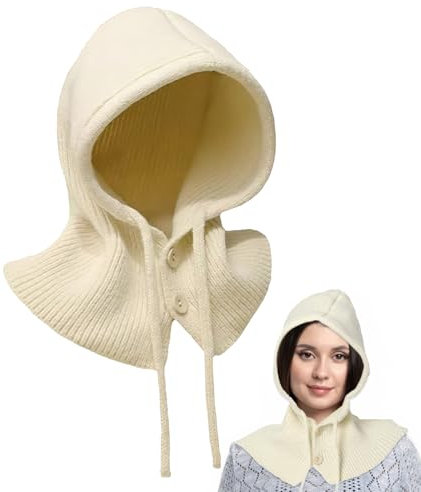 TIVUNORON Balaclava Mütze Damen, 2 in 1 Schal mit Kapuze, Winter Mützenschal Damen, Strick Kapuzenschal Damen, Sturmhaube Warme Wintermützen, Modisch Balaclava Strickmütze für Outdoor (Beige)