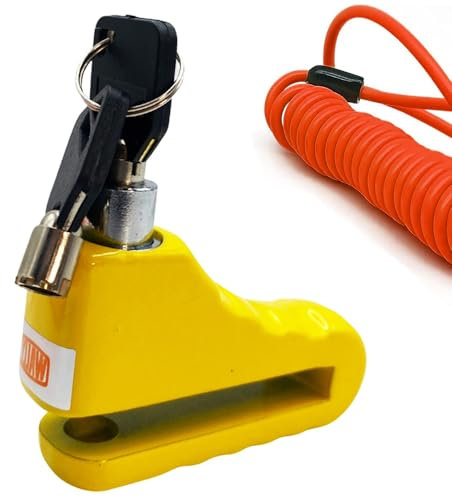 Paluplus Bloccadisco per Moto con Chiusura Automatica, Lucchetto Antifurto con 2 Chiavi di sicurezza e Cavo di Memoria Arancione da 120 cm, adatto per Monopattini e Bici -238F