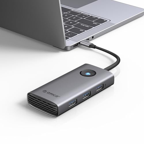 ORICO Station d'accueil, 6 en 1 Hub USB C avec HDMI 4K@30Hz, PD 100 W, 4 Ports USB 5Gbps, Adaptateur USB C vers USB 3.0 Compatible avec MacBook Pro Air XPS HP