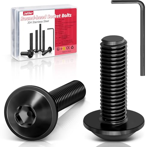 JatilEr 10 viti a testa bombata M8 × 30, esagono incassato a testa semicircolare con flangia, viti in acciaio inox 304, colore nero, A2 V2A, filettatura completa con chiave a brugola