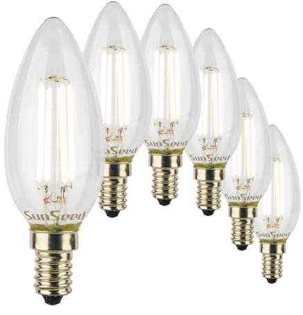 SUNSEED 6x Bombilla Vela Filamento Blanco LED E14 6W = 60W Blanco Neutro 4000K
