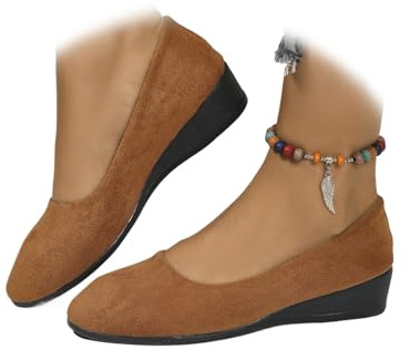 ZPLMIDE - Chaussures à talon compensé avec bride élastique à enfiler pour femmes, avec bride croisée confortable, pointe ronde, escarpins à bride élastique à la cheville pour femmes, daim marron, 38