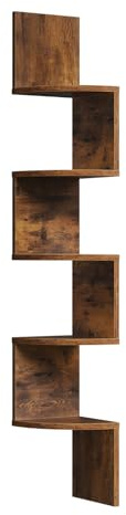 WOLTU Estanteria de Pared Marrón, Estante de Esquina, Estanteria Flotante de Pared de 5 Niveles, Estanteria de Pared Decorativa para Dormitorio, Salón, Cocina, RG9313vbn2