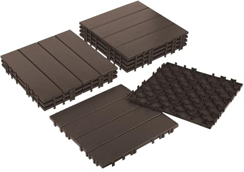 Neoaider 9PCS Plastic Interlocking Decking Tiles 12 x 12, 9 sq. ft Waterproof Outdoor Flooring All-Weather, Patio Floor Decking Tile for Garden Porch Poolside Balcony Backyard, Coffee Brown