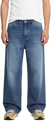 LZLER Baggy Jeans Men Y2K Hip Hop Wide Leg Denim Pants Casual Loose Fit Comfort Streetwear Jeans for Men(Blue,XL)