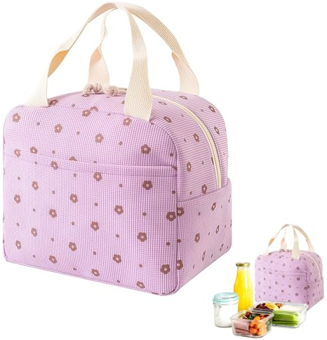 Lunch Bags for Women Men,Floral Large Capacity Corduroy Insulated Lunch Bag for Girls Women,Leak Proof Cooler Bag with Handle for Kids Girls Boys Adults Work School Picnic Travel Beach Lunchboxes