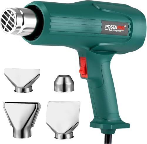 Décapeur Thermique 2000W, POSENPRO Pistolet à Air Chaud 350℃ & 600℃ Réglages Double Température, Pistolet Thermique avec 4 Buses, Protection de Surcharge, Chauffage/Reparation/Retractage