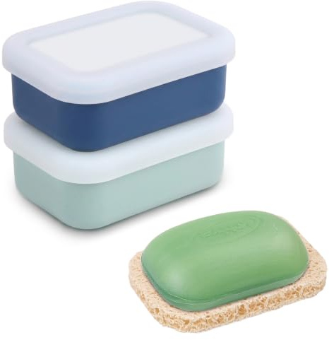 2 Pièces Boite a Savon Voyage en Silicone, Porte-Savons Solide, Boîte à Savon Etanche avec Couche D’égouttage, pour Voyage, Maison (12 x 8,5 x 4,5 cm)