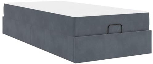 Foknhdi Struttura letto con materasso 100 x 200 cm, letto imbottito con cassetti in velluto grigio scuro, moderno letto portaoggetti per camera da letto, materasso in schiuma confortevole incluso