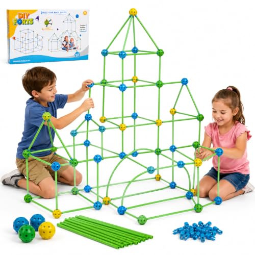 Fort Building Kit for Kids 168 PCS, STEM Construction Set with 48 Rods, 24 Balls & 96 Connectors, Fort Builder Toy for Boys & Girls, DIY Playhouse, Castle & Den Building Kit
