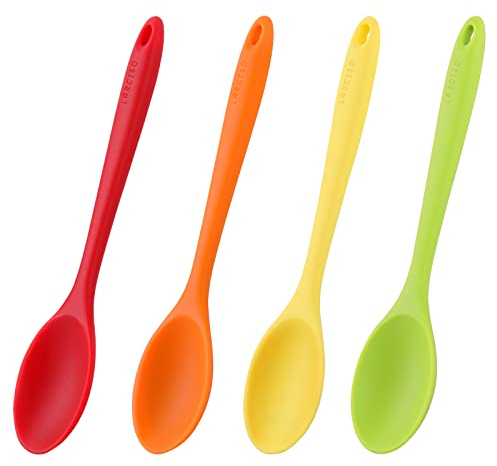 LARCISO 4 Pieces 10.6 Silicone Spoon Heat-Resistant Non Stick Food Grade Cooking Spoon for Mixing, Baking, Stirring, Turning, Scraping for Kitchen