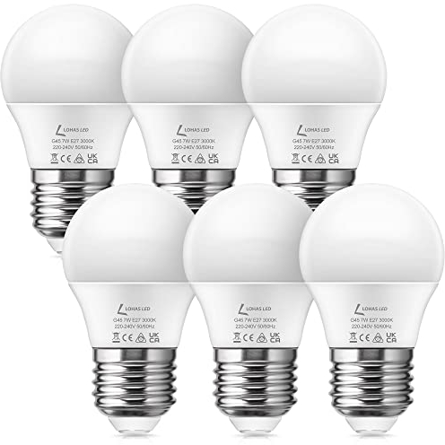 E27 LED Glühbirne, LOHAS E27 LED Lampe 7W ersetzt 60W Glühlampe, Birnen Warmweiss 3000K, 600LM, G45 Energiesparlampe, Nicht Dimmbar, 6er Pack
