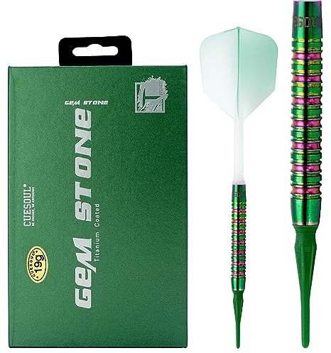 CUESOUL Green GEM Stone 19g Soft Tip 90% Tungsten Dart Set mit Titanium Coated und Gradient Color ROST Flights