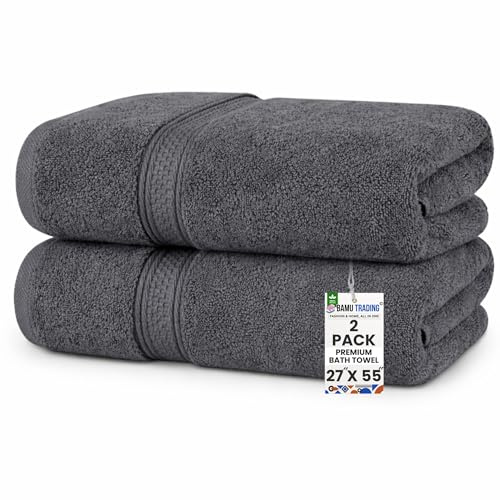 Bamu Premium Bath Towels, Set of 2 And 4,100% Cotton 500GSM Ring Spun Towel Set, 70 X 140 CM Highly Absorbent Quick Dry Bath Sheet (2 Bath Towels, Charcoal)