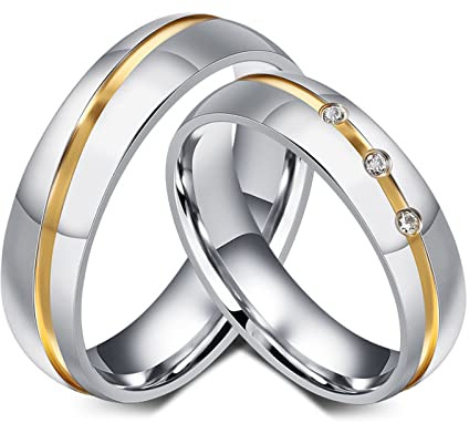 Epinki Anelli Acciaio Amicizia, Anello 6MM Bicolore Argento Oro per Coppia Anelli di Amicizia Donna Misura 14 & Uomo Misura 25