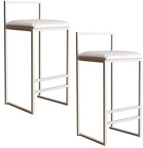 JoRAsa Weiße Barhocker, 2er-Set, Küchen-Esszimmerstuhl, 65 cm hohe Hocker aus Kunstleder mit Rückenlehne, Cafés, Kneipenthekenstühle