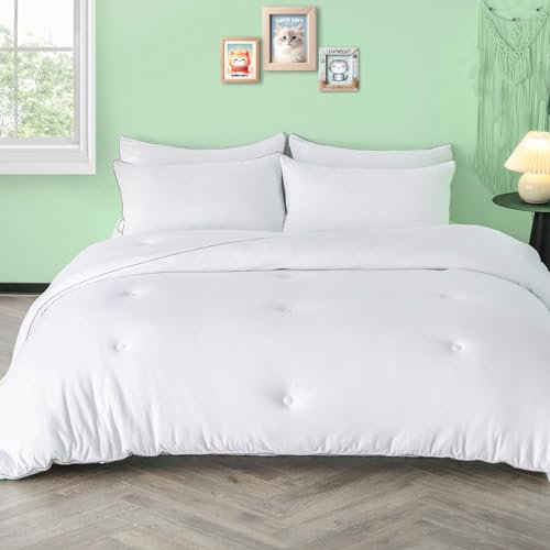 KASENTEX Super-Duper - Juego de edredón de punto jersey ultra suave y ligero, juego de cama alternativo de plumón blanco liso, ropa de cama de 3 piezas, ropa de cama transpirable sólida, verano