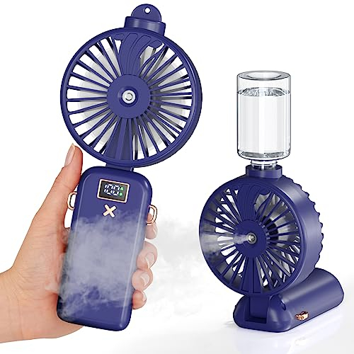LETSCOL Handheld Fan with Water Mist Spray,Mini Personal Fan Handheld Misting Fan with 5000mAh Battery, USB Rechargeable, 5 Adjustable Speeds,Perfect for Home and Travel