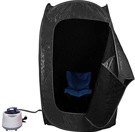 Ångbastu, spa- och bastutält, bärbar bastulåda för hemmet med fjärrkontroll och hopfällbar stol, 76 x 88 x 99 cm (80 x 80 x 135 cm, 2L, svart)