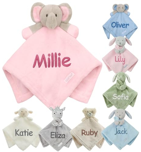 Personalised Baby Comforter Blanket Newborn Christening Shower Gift Boy Girl Keepsake Soft Snuggly Toy Blankie (Pink Elephant)