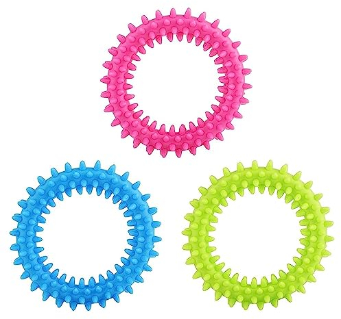 KOMUNJ 3 Stück 360°Saubere Haustierzähne und Beruhigen Juckreiz Kleine Hunde Welpenspielzeug Ring, Gummi Hunde Kauspielzeug Mundgesundheit Welpen Interaktives