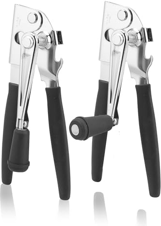 KEJJNYER 2 Pack Commercial Can Opener Manual Heavy Duty, Stainless Steel Handheld Can Openers for Large Cans, Smooth Edge Crank Can Opener for Kitchen