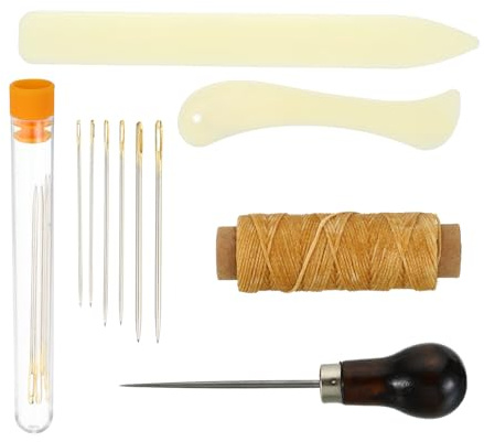 PATIKIL Bookbinding Kit, 11 Pieces Bookbinding Supplies Hand Book Binding Tool with Bone Folder Paper Creaser Waxed Thread Awl Large-Eye Needles