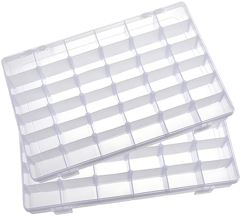 YBhuoo 2 Pack Clear 36 Grids Organiser Storage Box – Plastic Stackable Storage Box with Adjustable Dividers for Crafts, Beads, Jewelry, Art DIY, Fishing Tackle,Buttons, Screws, Pills, Bolts, Snacks