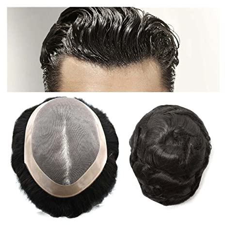 Peluquín para hombres Mono fino for hombre, tupé de 6 , cabello Remy, sistema de reemplazo de cabello de piel sintética, peluca de monofilamento de PU duradera de 120% de densidad, postizo for hombre