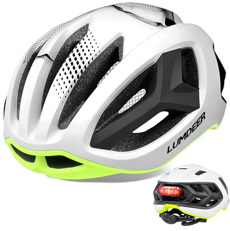 LUMDEER Fahrradhelm Erwachsene für Herren und Damen Rennradhelm mit Magnetischem Rücklicht & Magnetverschluss & Insektenschutz Stadthelm für Hohe Zöpfe Bike Helmet 57-62 cm Weiß