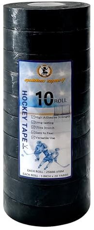 Golden Sport 10 Roll Black Hockey Tape, Fabric Anti-Slip Grip Tape, Versatile Stick Wrap for Hockey Sticks, Baseball Bats, Boxing, Rock Climbing, Pull Up Bar and Sports Gear