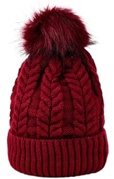 WENH Vintermode Dam Tjocka Fux Pom Poms Mössor Keps Lägg Sammet Lady Vindtät Hörselskydd Varm Stickad Herr Ullhatt(001)