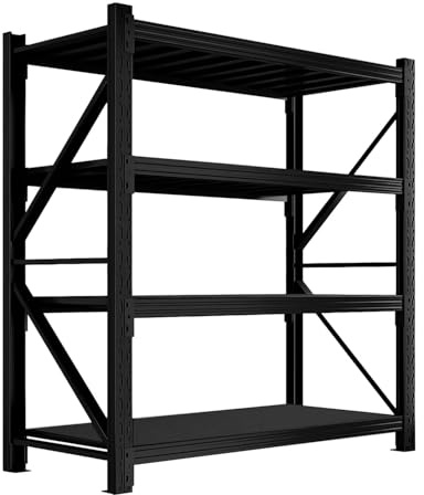 Brigros - Scaffale Metallo Garage Alta Portata, Scaffalature Metalliche Per Carichi Pesanti Con Ripiani In Multistrato, Scaffale Alto In Metallo Garage, Scaffali In Acciaio (Nero - 200x50x200 cm)