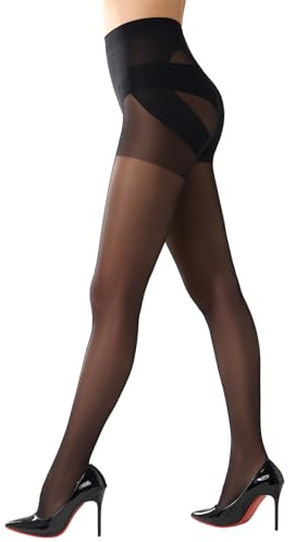 MANZI Light Shaping Tights for Women Tummy Control Pantyhose 20 Denier Black Large-X-Large