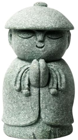 OSALADI Japanese Jizo Bodhisattva Statue for Home and Garden, Vintage Sandstone Buddha Figurine Decor, Small Praying Sculpture for Indoor Desktop Display