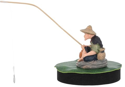HOOWIFFY Flytande fiskarfigur - Miniatyrstaty av sittande fiskare - Akvariumdekoration Asiatisk akvariedekor för hemmet Betta-akvarietillbehör