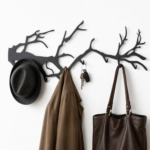 PROTKPETS Wall Coat Rack with 8 Hooks Black - Tree Branch Design Wall Hooks Metal - Coat Hooks for Hallway Bathroom Bedroom Kitchen - Wall-Mounted Hook Rail