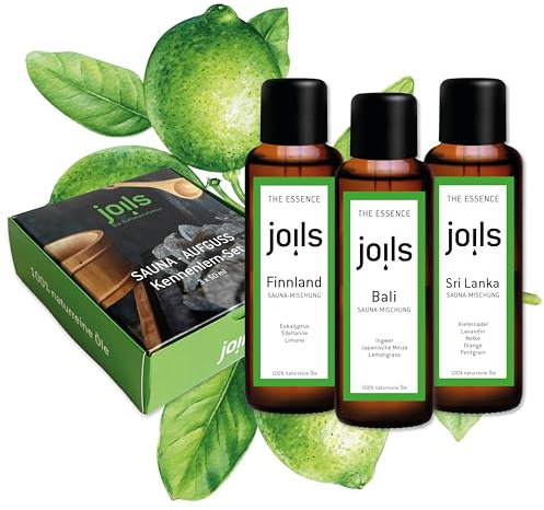 JOILS® Set de Esencias para Sauna BIO – 3x100 ml Aceites Esenciales 100% Naturales para Sauna, Aroma Natural para Sauna, Set de Regalo