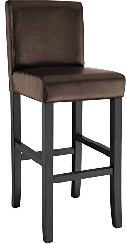 tectake® Barhocker mit Lehne, Barhocker gepolstert, Sitzhöhe 76 cm, Stuhlbeine aus Massivholz, mit Fußstütze, Hocker mit Kunstlederbezug, ergonomische Form, Barstuhl für Küche & Bar - braun