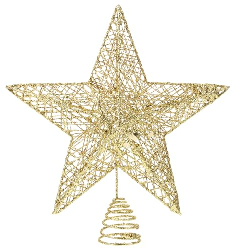 Doitool Estrella Dorada De Cinco Puntas para ÁRbol De Navidad Adorno Decorativo Ahuecado De 10.23 Pulgadas para Copa De ÁRbol DecoracióN Festiva para Hogar Y Regalo NavideñO
